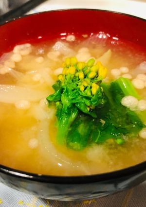 菜の花と大根のお味噌汁。-レシピのメイン写真