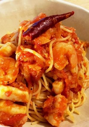 めちゃめちゃ簡単シーフードのトマトパスタ-レシピのメイン写真