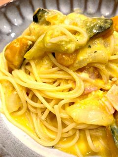 かぼちゃと白菜のクリーム煮パスタ-レシピのメイン写真