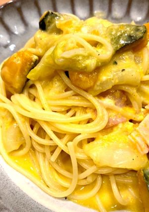 かぼちゃと白菜のクリーム煮パスタ-レシピのメイン写真