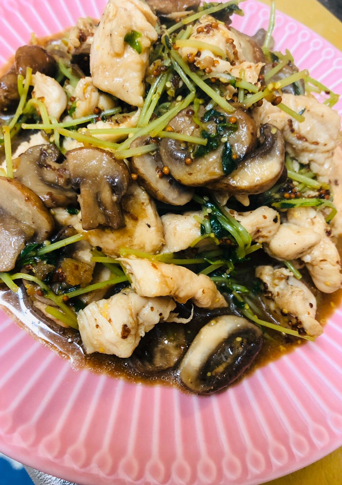 豆苗　ささみ　マスタード炒め　おつまみ-レシピのメイン写真