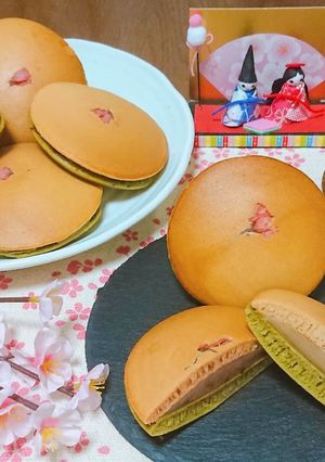 桜が香る✿桜の三色どら焼き…ひな祭りにも-レシピのメイン写真