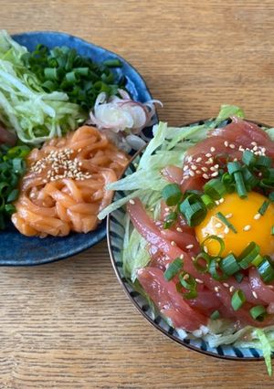 ユッケ風サーモン麺とマグロ麺-レシピのメイン写真