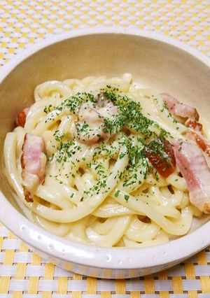 電子レンジで簡単♡濃厚カルボナーラうどん-レシピのメイン写真