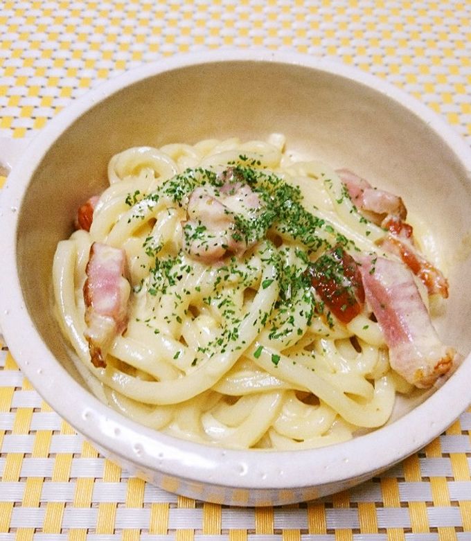 電子レンジで簡単♡濃厚カルボナーラうどん-レシピのメイン写真