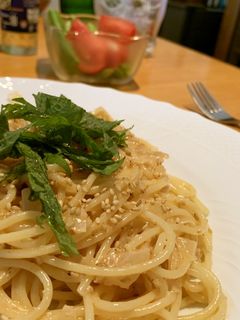 ゴマたっぷり!明太子クリームパスタ-レシピのメイン写真
