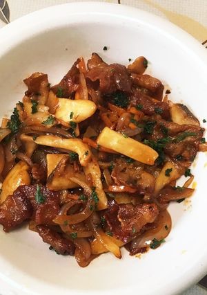 豚バラ肉でポークチャップお弁当のおかず-レシピのメイン写真