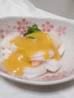 海老・烏賊・帆立と胡瓜の黄身酢がけ-レシピのメイン写真