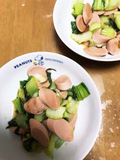 青梗菜とおさかなソーセージのポン酢炒め♪-レシピのメイン写真