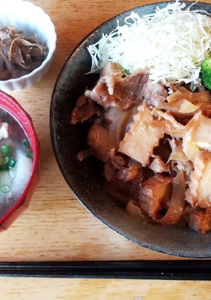 献立！厚揚げと玉葱の豚のしょうが焼き-レシピのメイン写真