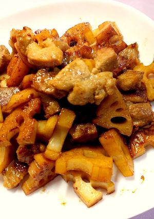 とんかつ肉とレンコンの甘辛炒め-レシピのメイン写真