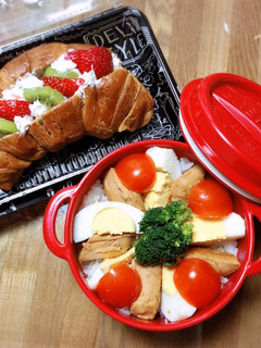 お弁当ささみの照り焼き丼とフルーツサンド-レシピのメイン写真