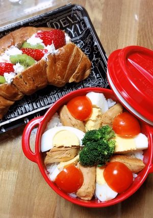 お弁当ささみの照り焼き丼とフルーツサンド-レシピのメイン写真
