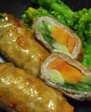 ワケギと人参の「豚肉巻き」…すき焼き味