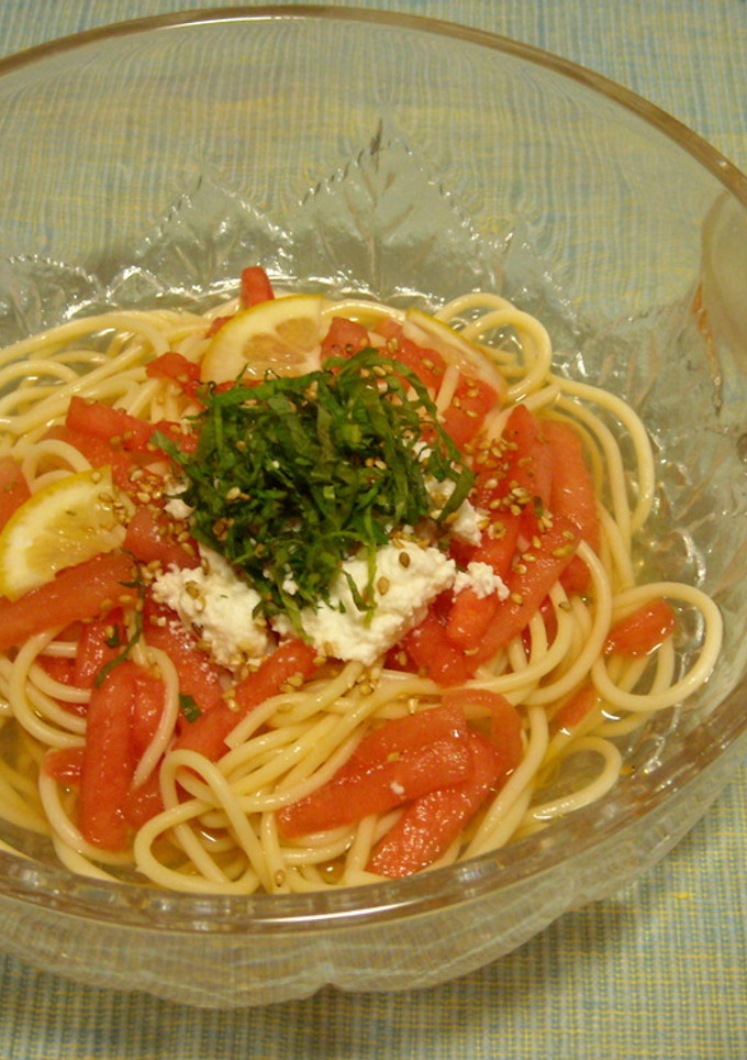 和風スイカの冷やしパスタ＆おまけの浅漬け-レシピのメイン写真