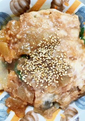 レンジアップルソースひき肉のせドーム蒸し-レシピのメイン写真