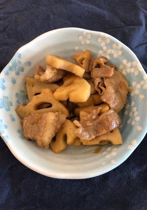 こっくり味、れんこんと豚肉の炒め煮-レシピのメイン写真