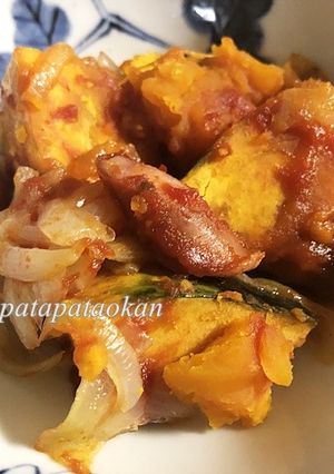 カボチャとソーセージのケチャップ煮-レシピのメイン写真