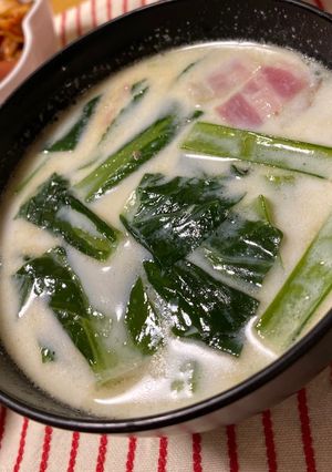 [骨太]小松菜ベーコンの中華風ミルク煮-レシピのメイン写真