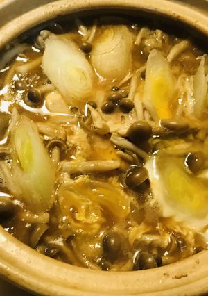 雑炊●鶏肉と長ネギ&キノコの赤味噌雑炊-レシピのメイン写真
