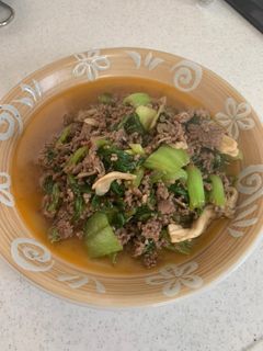 ピリ辛青梗菜と舞茸のひき肉炒め-レシピのメイン写真