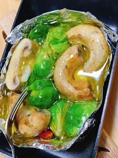 芽キャベツとマッシュルームのアヒージョ-レシピのメイン写真