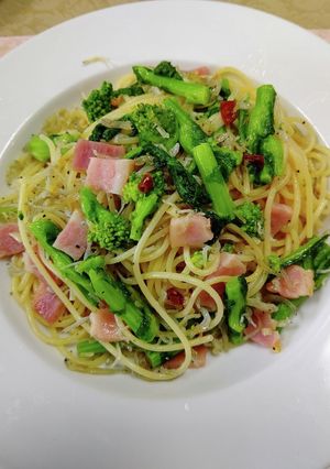菜の花・じやこ・ベーコンのペペロンチーノ-レシピのメイン写真