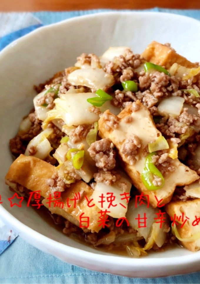 簡単☆厚揚げと挽き肉と白菜の甘辛炒め-レシピのメイン写真