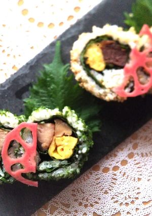 鰤と菜の花卵の変わり裏太巻き♪-レシピのメイン写真