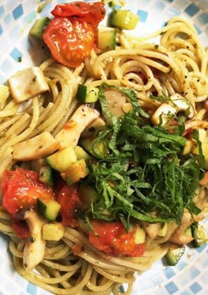 夏野菜とエリンギのさっぱりバジルパスタ-レシピのメイン写真