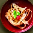 揚げゴボウと梅のお吸い物