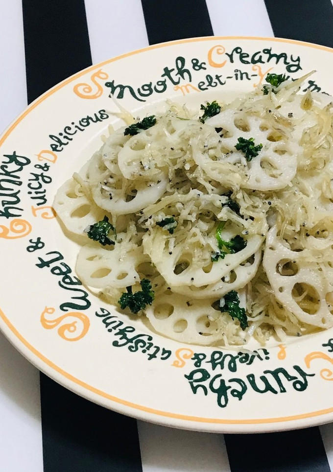 蓮根の水煮と冷凍ちりめん オリーブ油炒め-レシピのメイン写真
