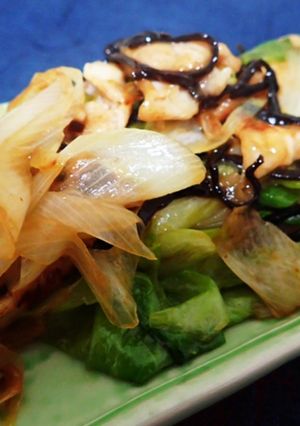 塩昆布で簡単◎豚肉とネギとレタス炒め-レシピのメイン写真