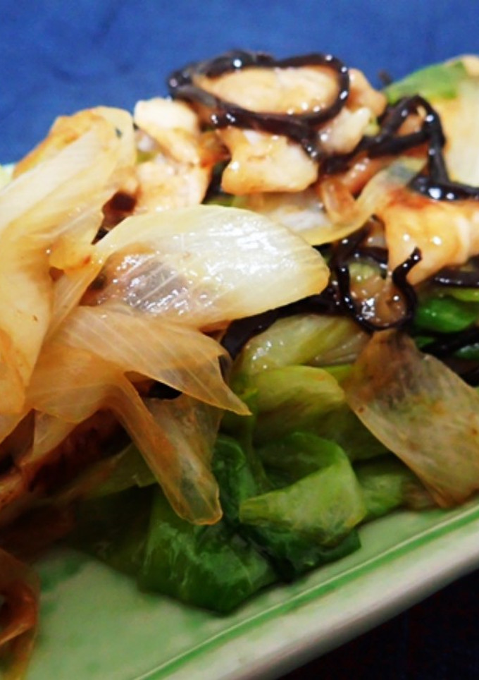 塩昆布で簡単◎豚肉とネギとレタス炒め-レシピのメイン写真