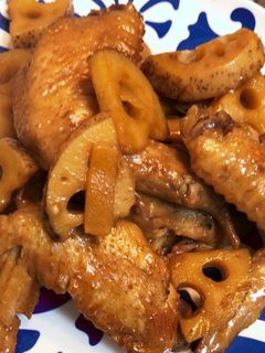 蓮根・手羽先の黒酢煮-レシピのメイン写真