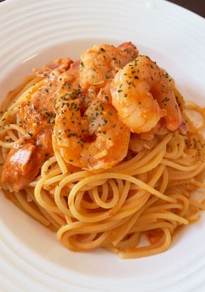海老とベーコンのトマトクリームパスタ-レシピのメイン写真