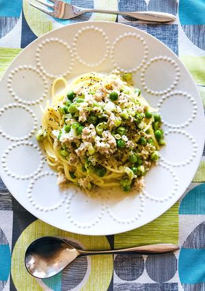 うすい豆と鶏ミンチのクリームパスタ　-レシピのメイン写真