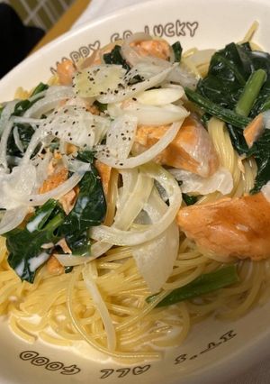 [妊活]鮭とほうれん草のクリームパスタ-レシピのメイン写真