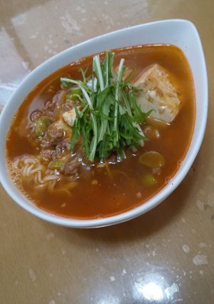 サッポロ一番で。麻婆ラーメン。-レシピのメイン写真