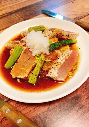 まぐろと長芋とアスパラのバター醤油焼き♡-レシピのメイン写真