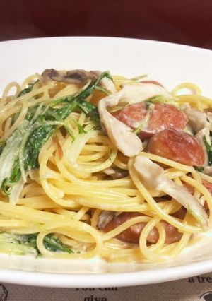 牛乳で水菜ときのこのクリームパスタ-レシピのメイン写真