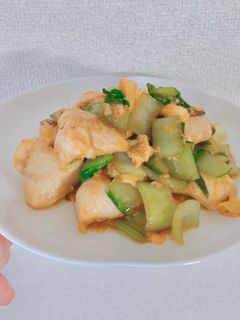 鶏むね肉と青梗菜と卵のオイマヨ炒め-レシピのメイン写真