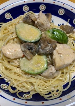 鶏肉と芽キャベツのクリームスパゲッティ-レシピのメイン写真