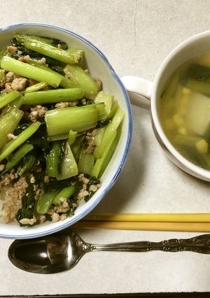 コーンたっぷりの洋風小松菜スープ-レシピのメイン写真
