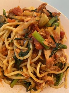 春菊とツナのトマトパスタ-レシピのメイン写真