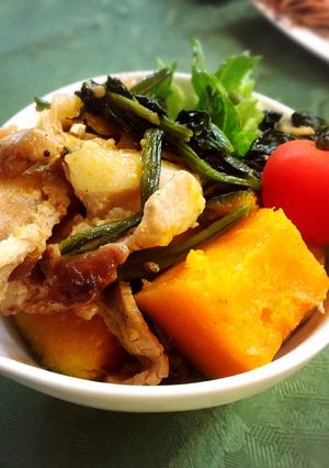 かぼちゃと豚肉とほうれん草の炒め煮-レシピのメイン写真