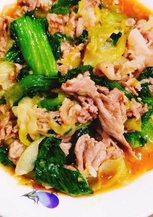 チンゲン菜と豚肉の豆板醤炒め煮-レシピのメイン写真