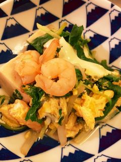 高野豆腐と三つ葉と海老の卵とじ-レシピのメイン写真
