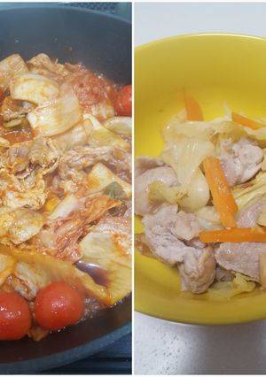 豚肉春キャベツ炒めと豚キムチ　派生料理-レシピのメイン写真