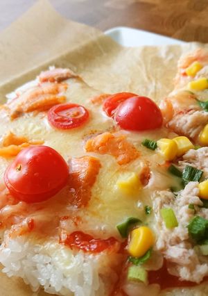 フライパンで炊くご飯。アレンジご飯ピザ-レシピのメイン写真